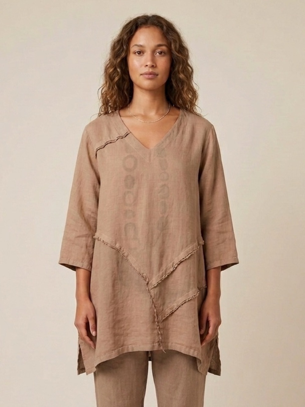 Match Point Brown Linen Asymmetric Tunic Kimono Top - Medium, hand dyed!